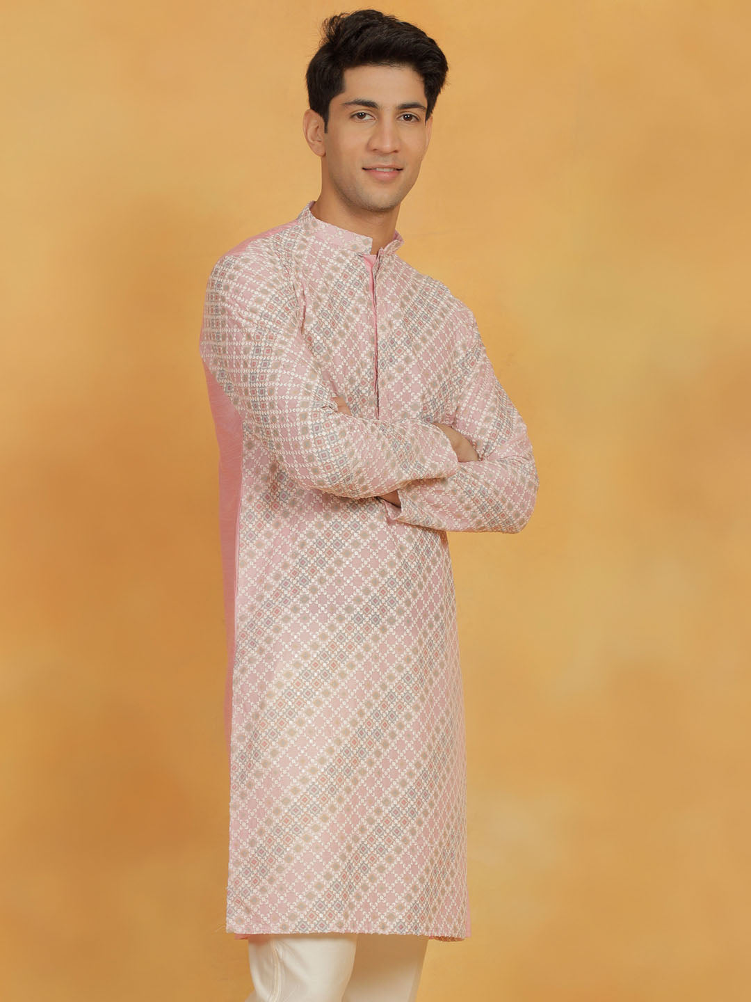 Men's Pink Maslin Kurta