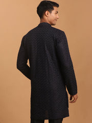 Men's Navy Blue Silk Blend Kurta