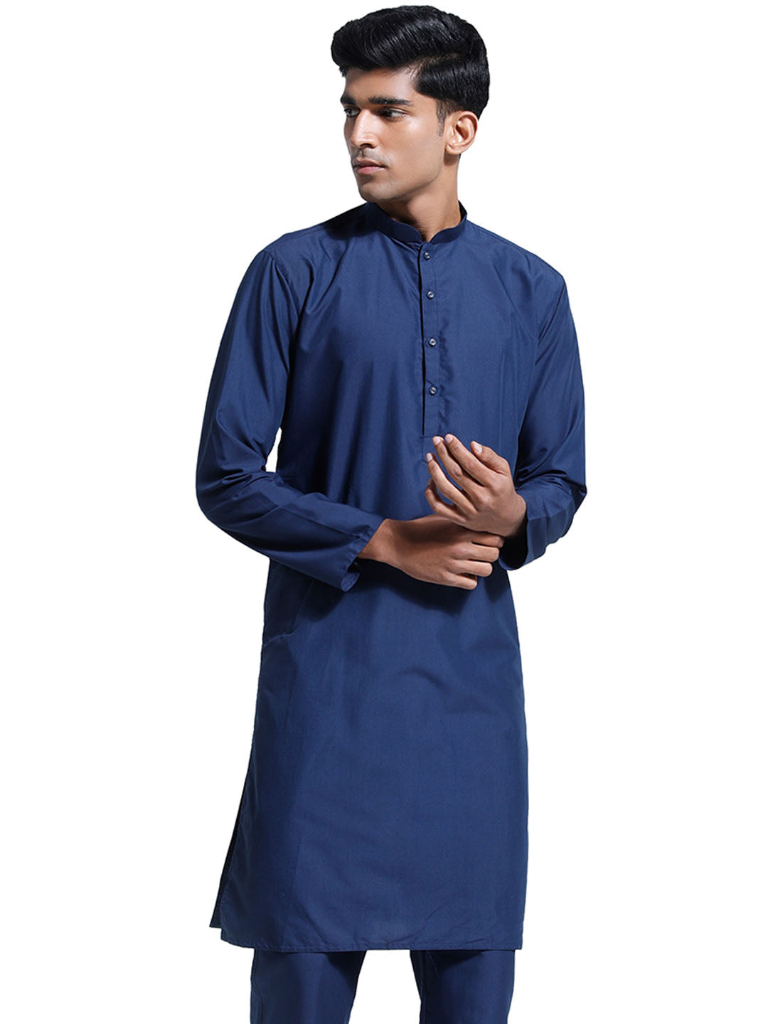 Men's Navy Blue Cotton Silk Kurta