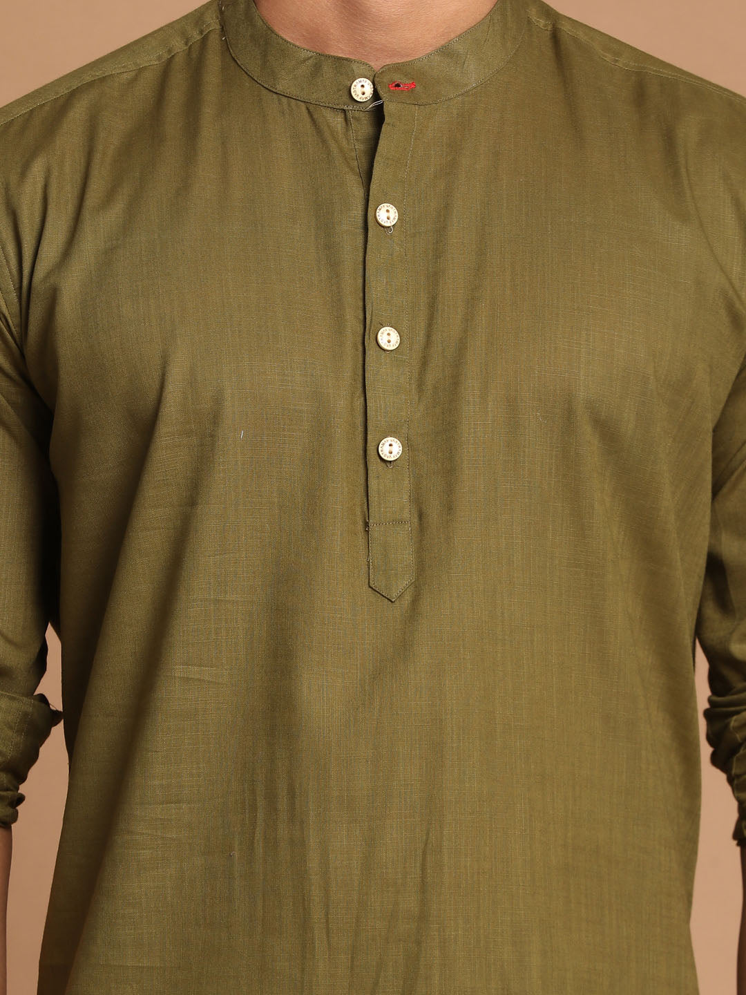 Men's Dark Green Cotton Blend Short Kurta