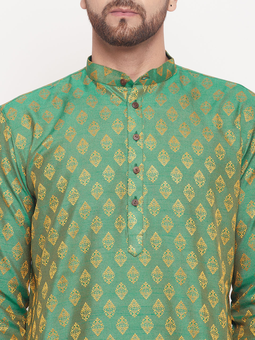 Men Green Silk Blend Kurta