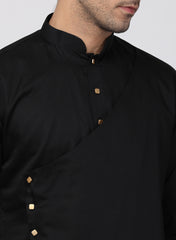 Men Black Cotton Cotton Satin Kurta