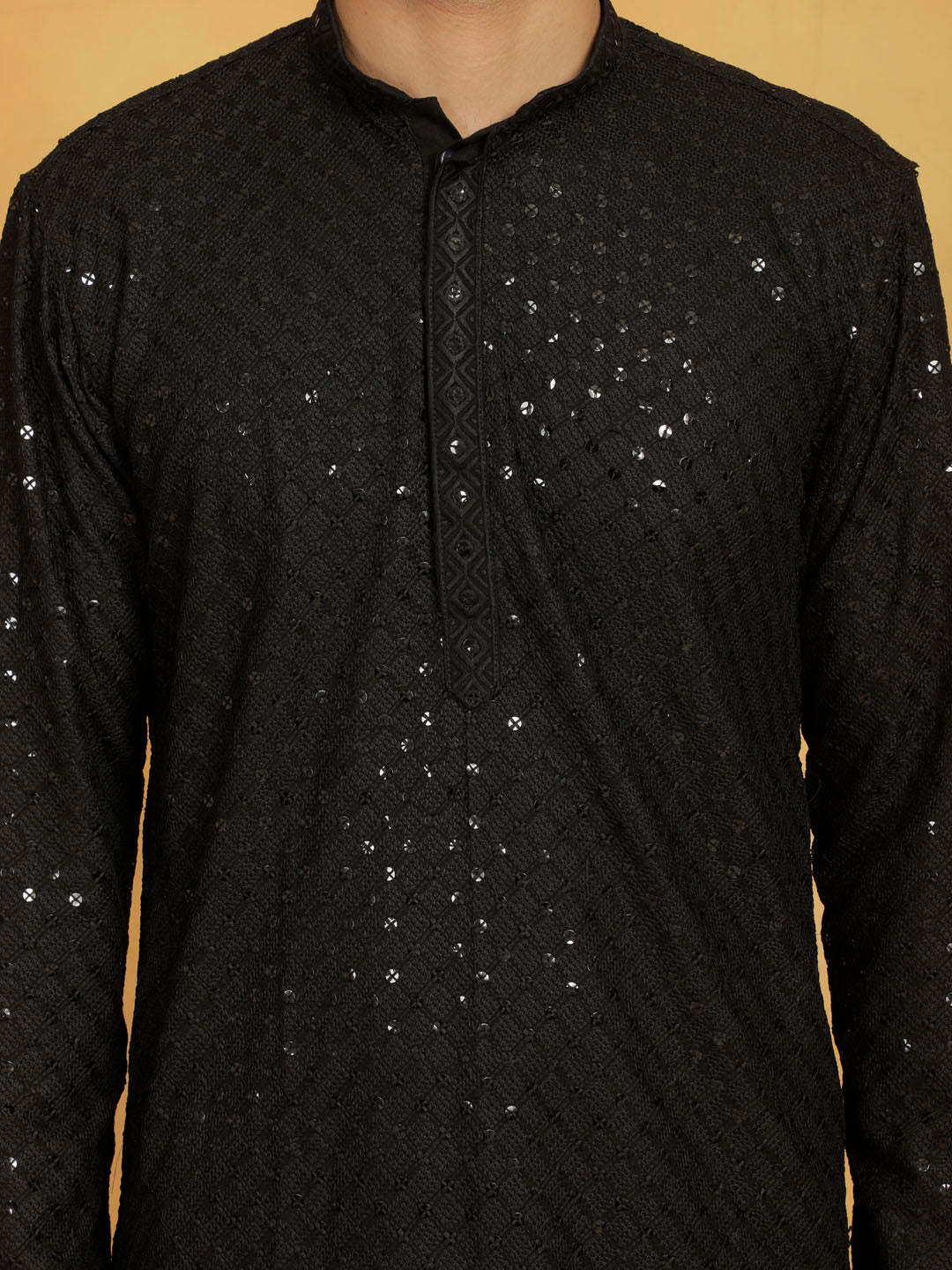 Men's Black Cotton Blend Kurta