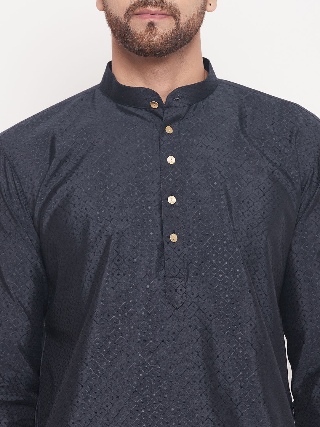 Men Navy Blue Silk Blend Kurta