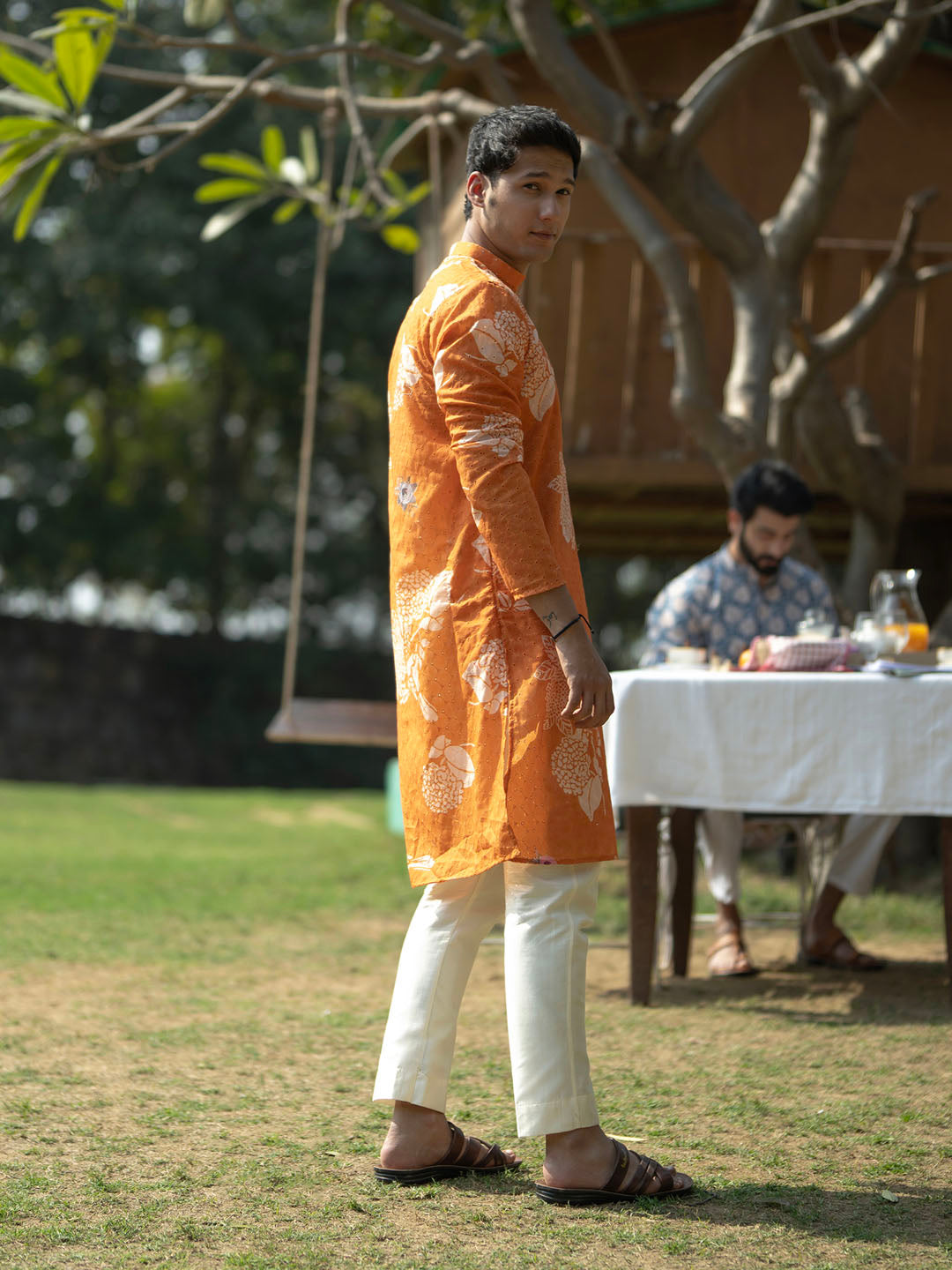 Men's Mustard Cotton Blend Kurta Pyjama Set