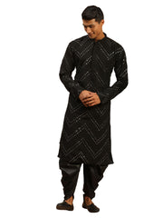 Men's Black Georgette Kurta and Dhoti Set