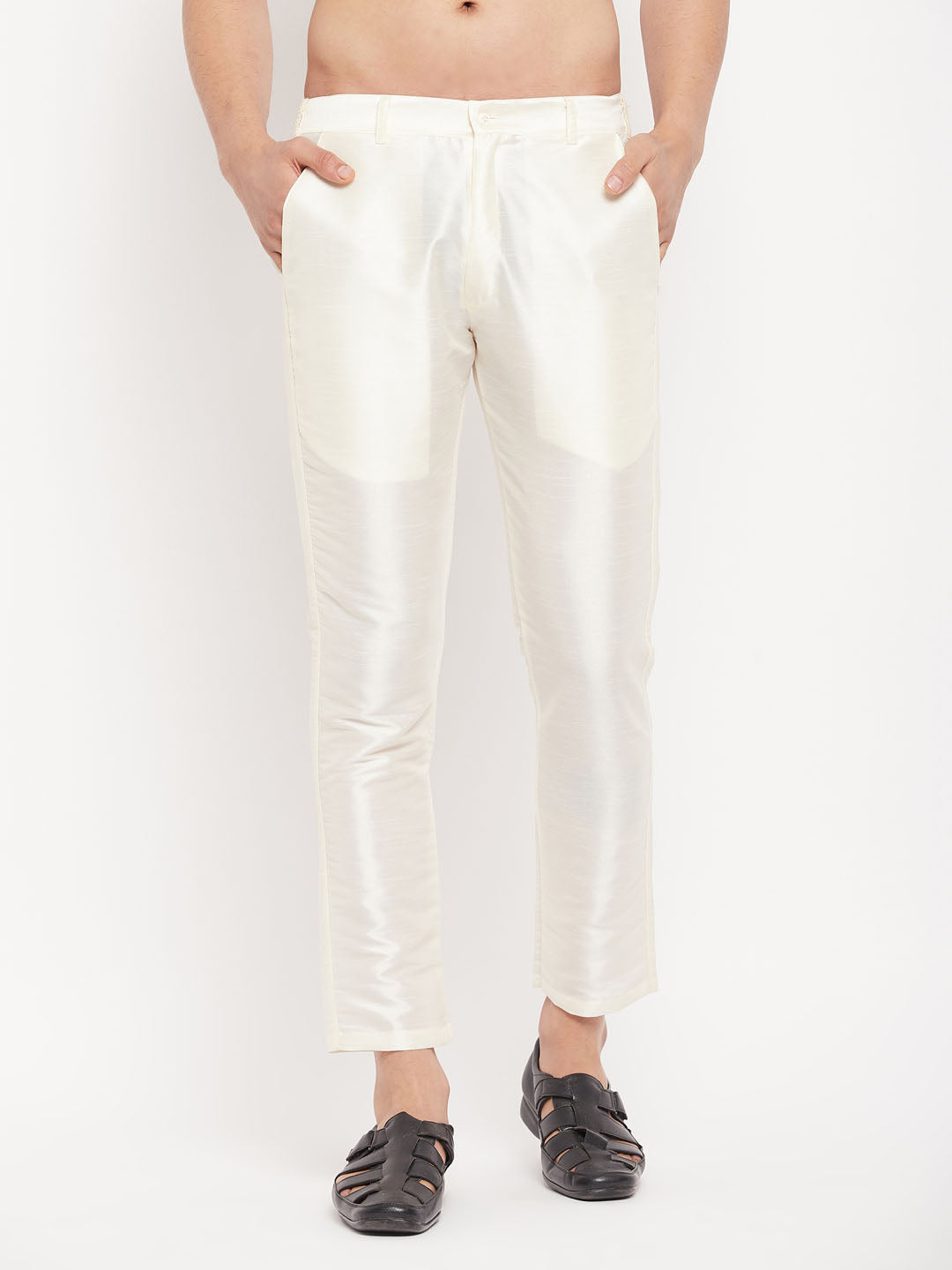 Men's Cream Silk Blend Pant Style Pyjama