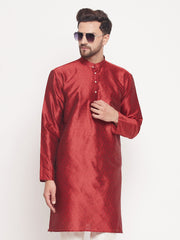 Men Maroon Silk Blend Kurta