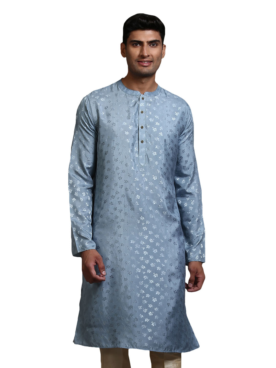 Men's Grey Silk Blend Kurta