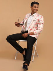 Men's Peach Printed Satin Twill Blazer