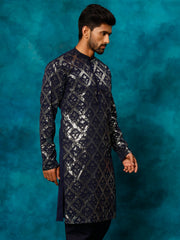 Men's Navy Blue Georgette Kurta