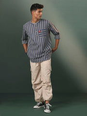 Men's Blue Cotton Short Kurta