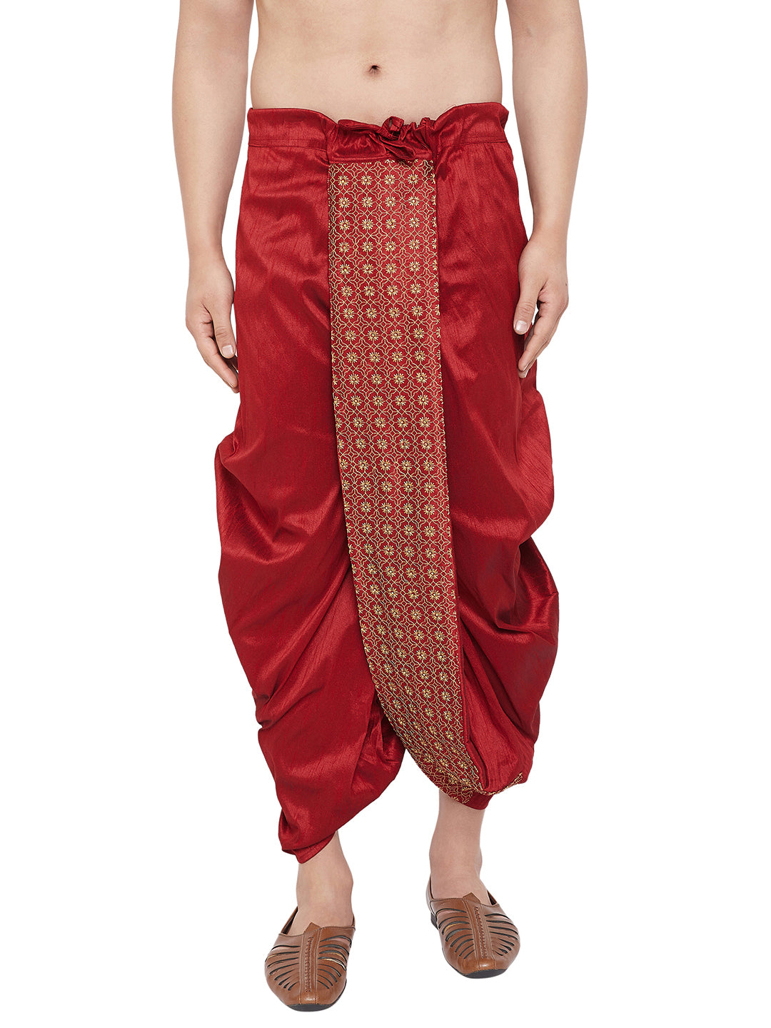 Men's Maroon Embroidred Dhoti