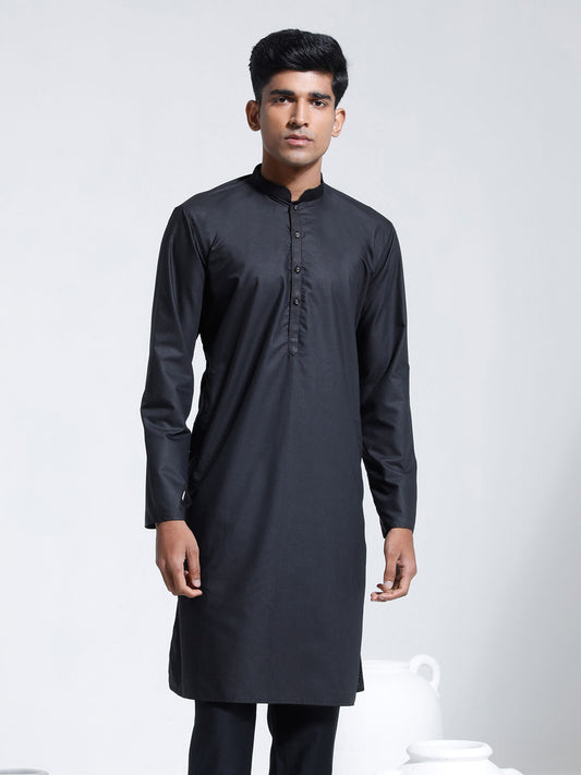 Men's Black Cotton Silk Kurta