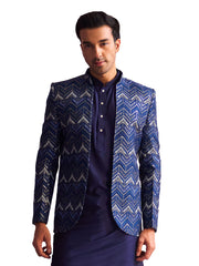 Men's Blue Silk Blend Jodhpuri