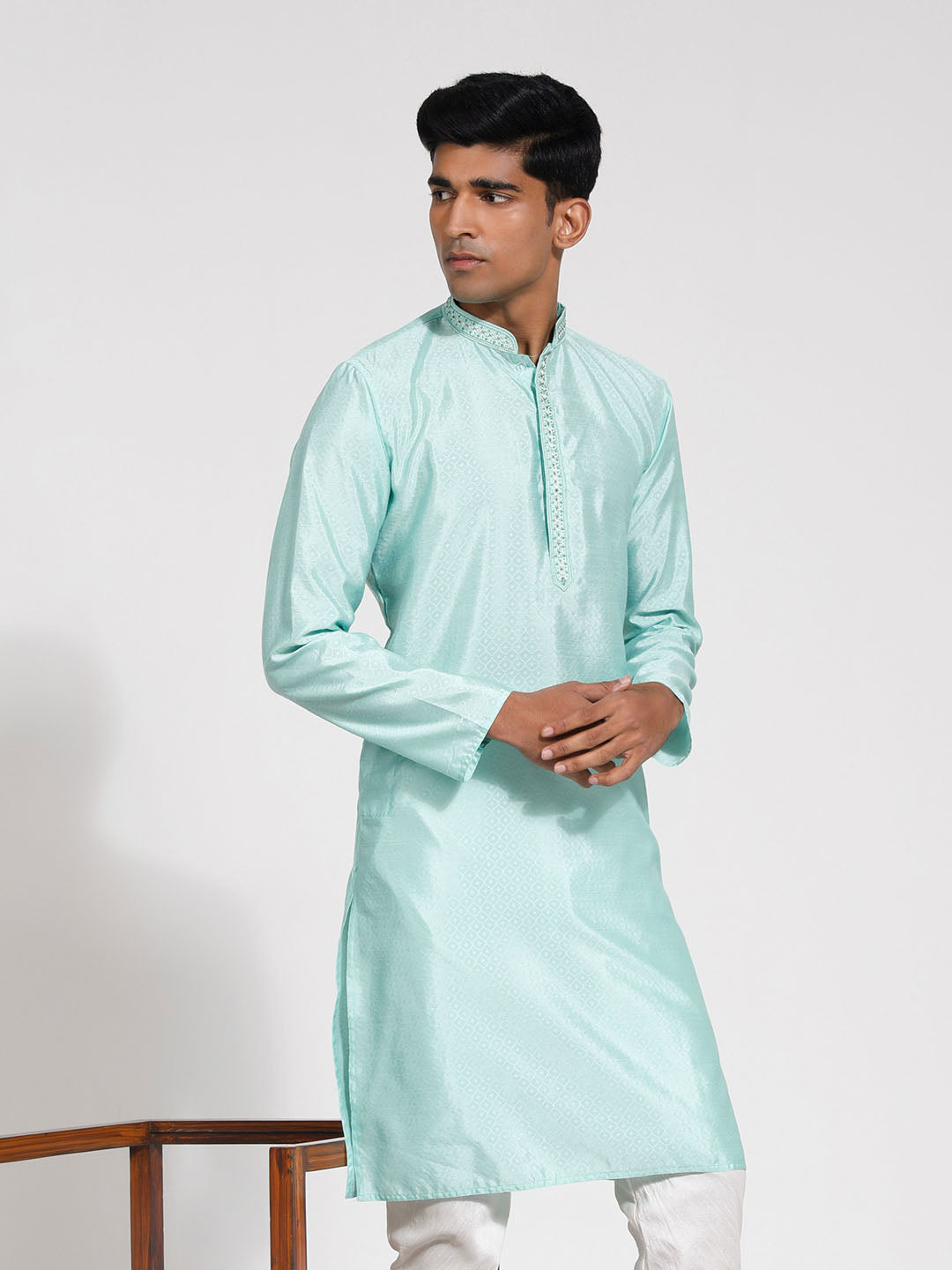 Men's Mint Green Silk Blend Kurta