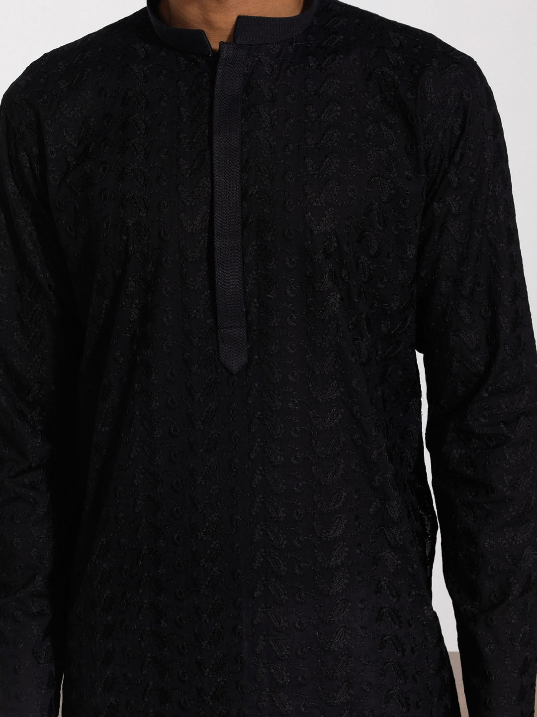 Men's Black Cotton Kurta Pyjama Set