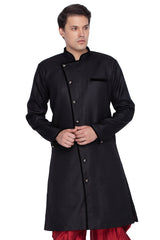 Men's Black Cotton Blend Sherwani Set