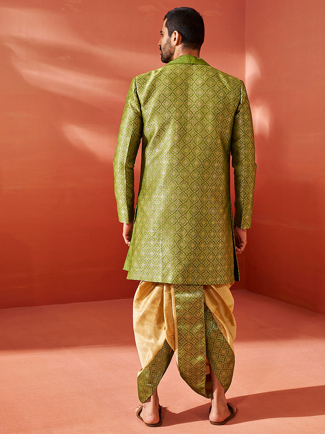 Men's Green Silk Blend Sherwani Set