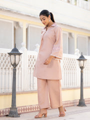 Women Peach Thread Embroidered Co-Ord Set