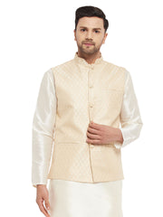 Men's White Silk Blend Nehru Jacket