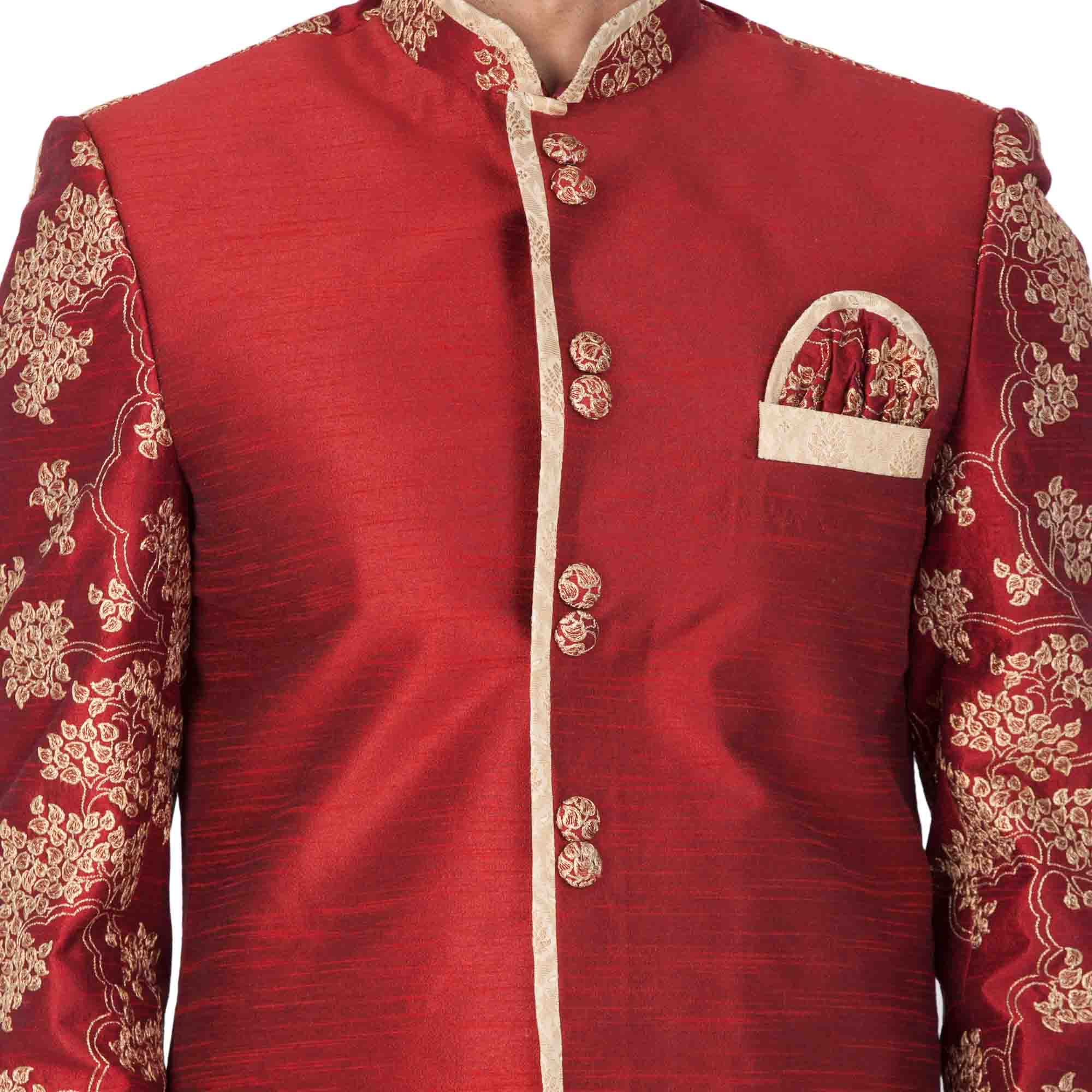 Men's Maroon Silk Blend Sherwani Only Top