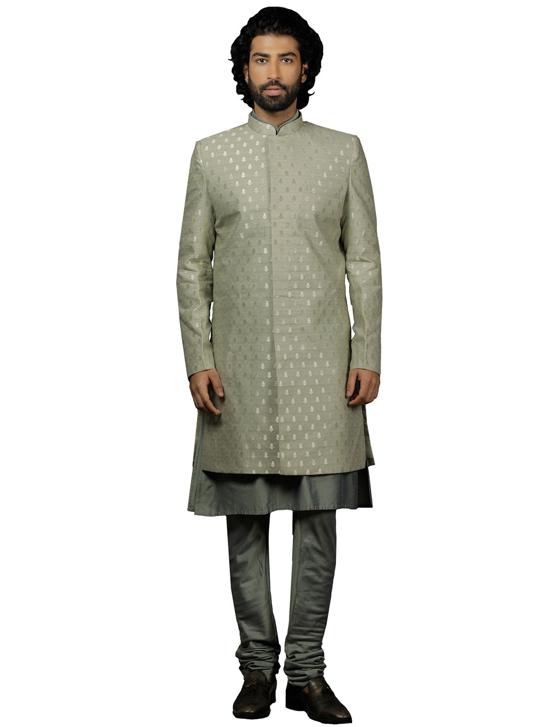 Men's Green And Olive Green Viscose Sherwani Set