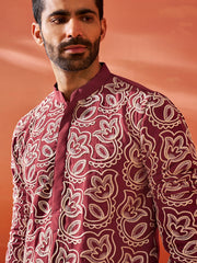 Men's Maroon Georgette Kurta And Patiala Set