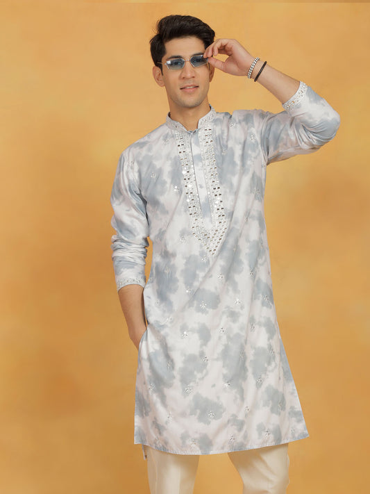 Men's Gray Cotton Blend Kurta