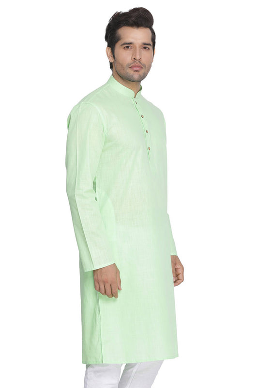 Men's Green Cotton Linen Blend Kurta