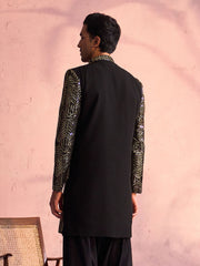 Men's Black Georgette Sherwani Only Top