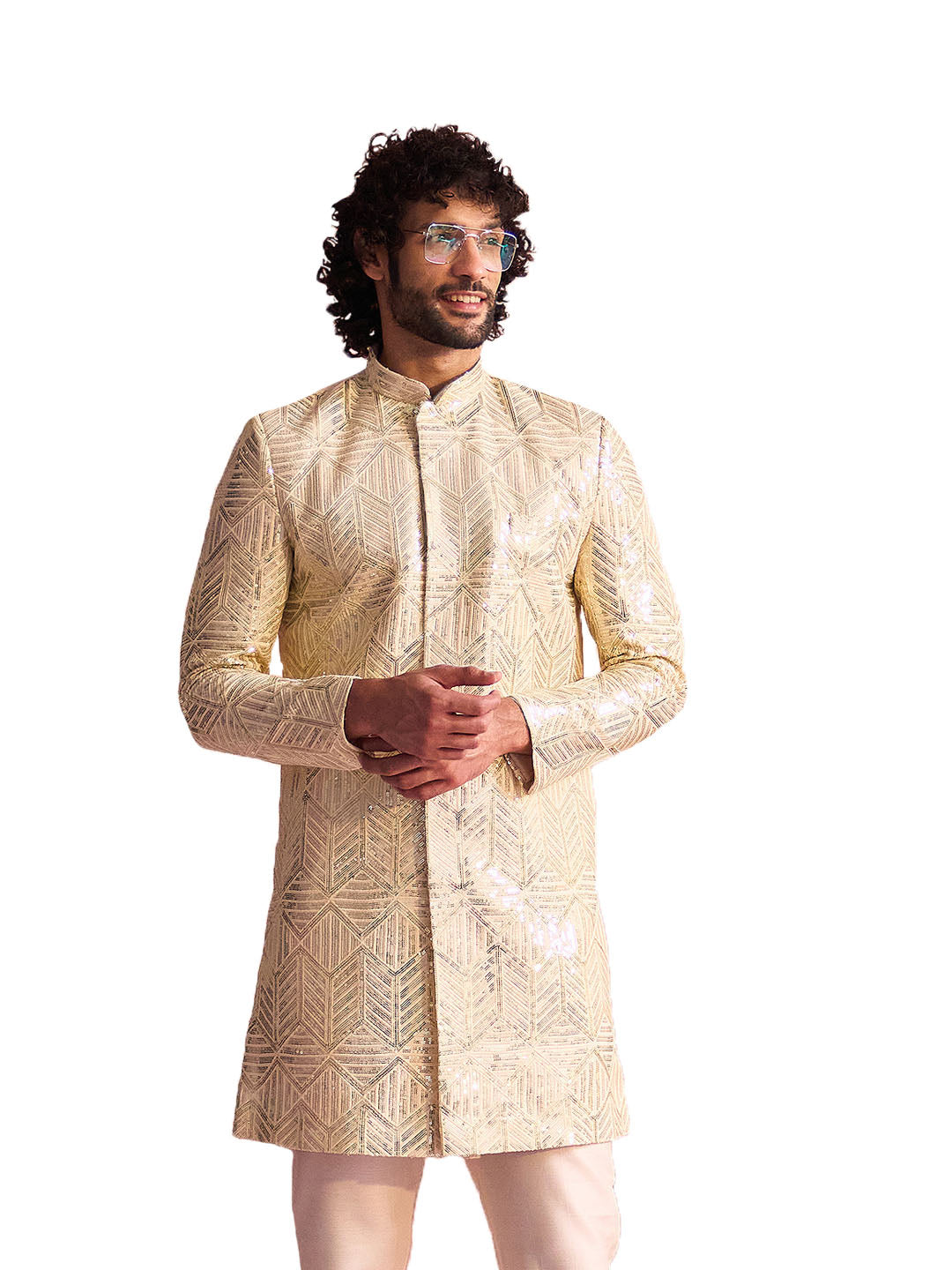 Men's Cream Georgette Sherwani Only Top