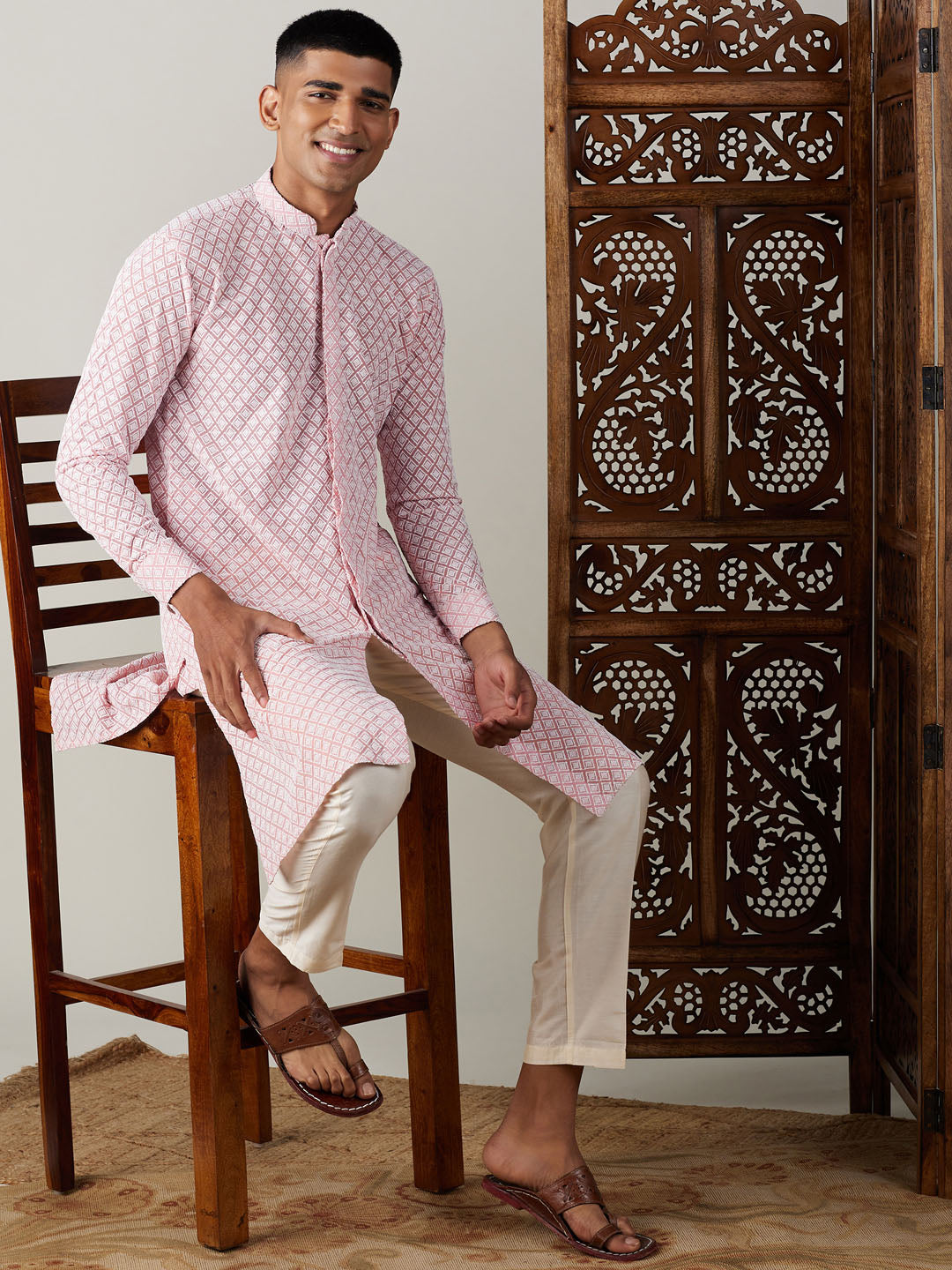 Men's Pink Georgette Kurta