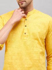 Men's Yellow Cotton Blend Kurta