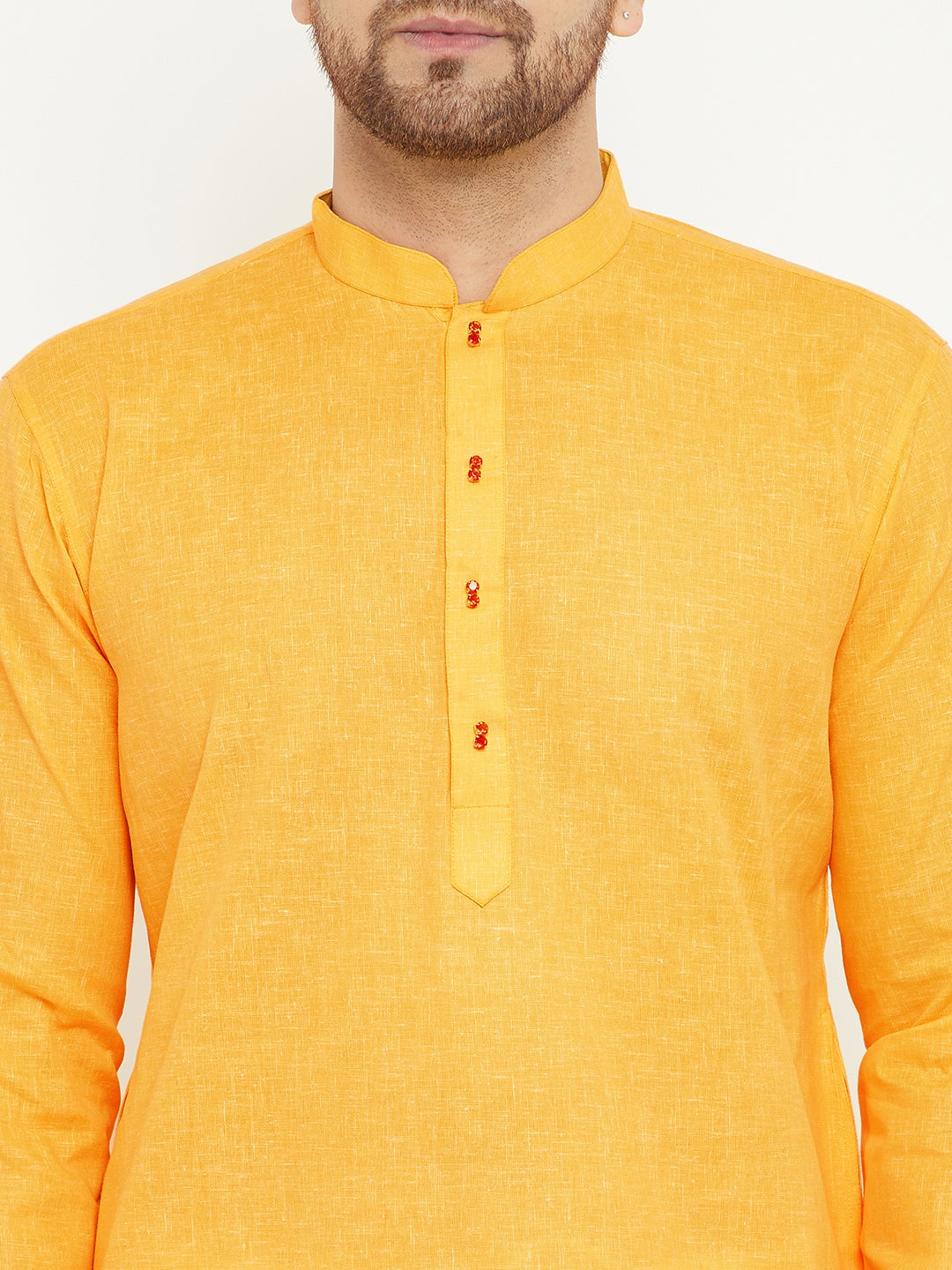 Men's Yellow Cotton Blend Kurta