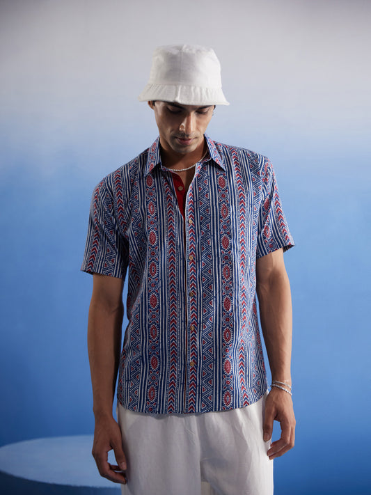 Men's Indigo Blue Red Cotton Shirt