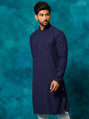 Men's Navy Blue Rayon Cotton Kurta