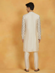 Men's Cream Cotton Blend Kurta And Pyjama Set