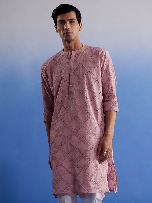 Men's Pink Cotton Kurta