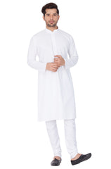 Men's White Cotton Blend Kurta Pyjama Set