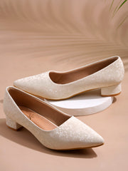 Shoetopia Embellished Shimmery Cream Pumps For Women & Girls.