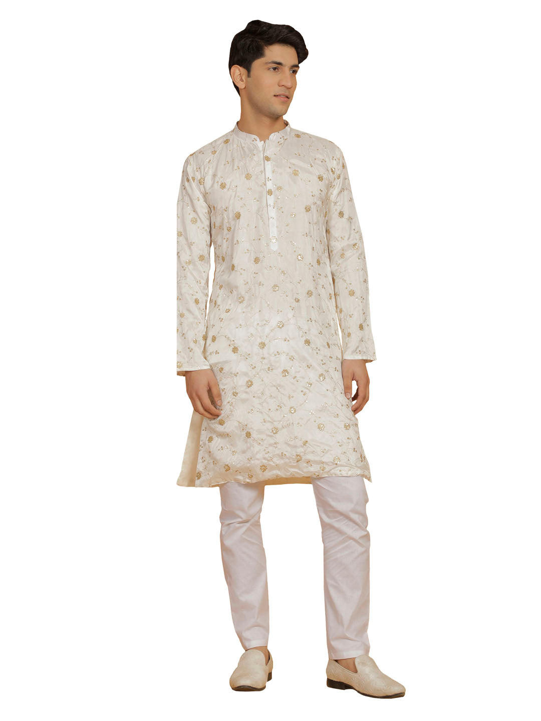 Men's White Viscose Kurta And Pyjama Set