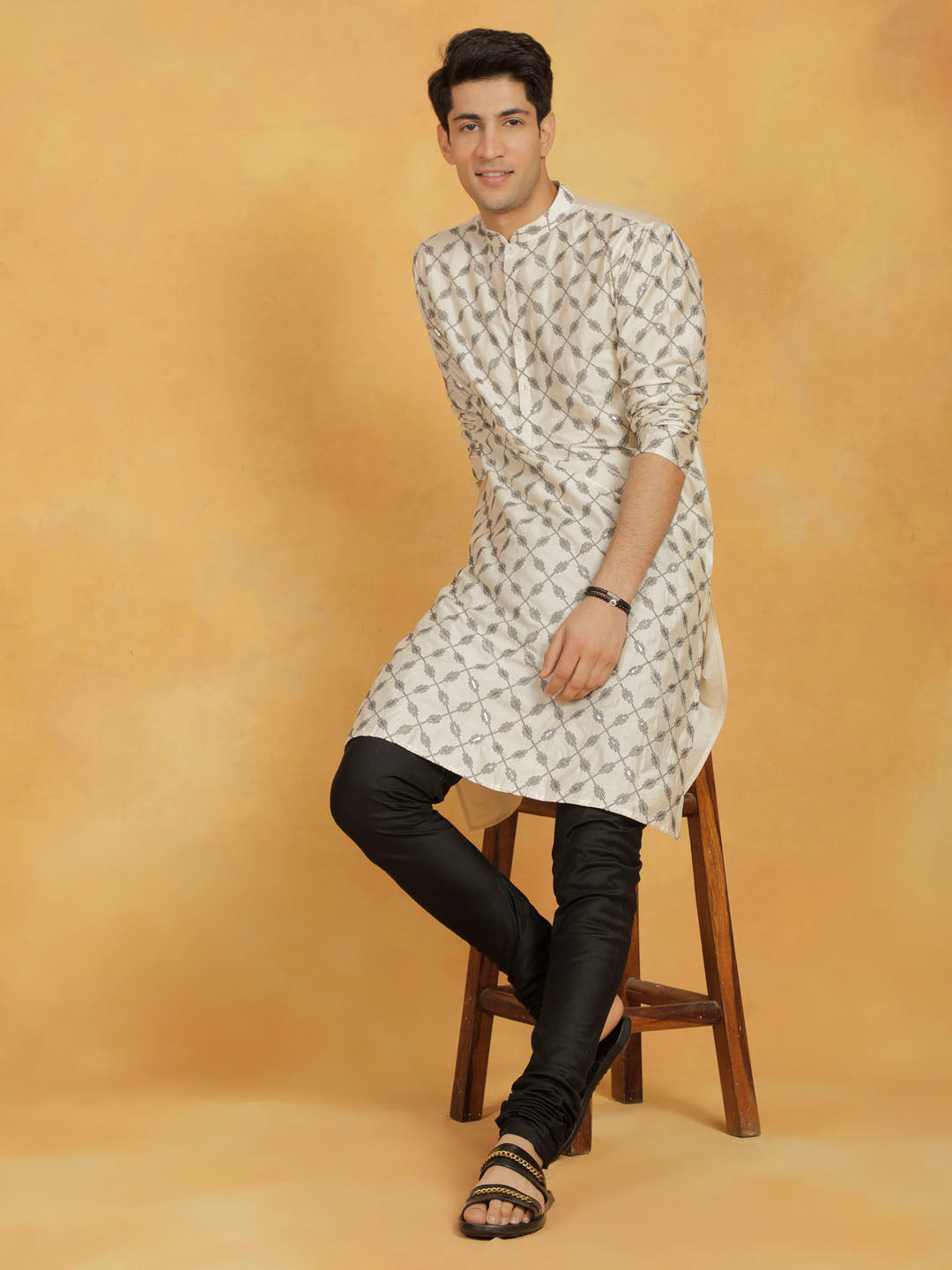 Men's Cream Cotton Blend Kurta