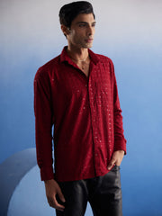 Men's Maroon Rayon Ethnic Shirt