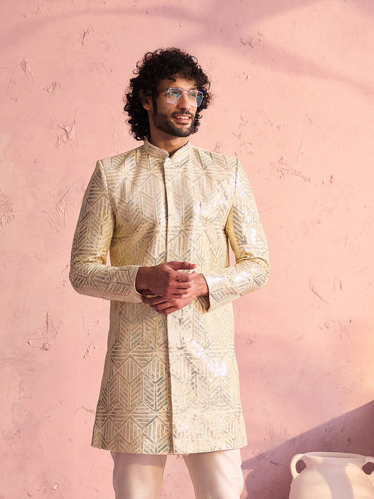 Men's Cream Georgette Sherwani Only Top