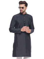 Men Navy Blue Silk Blend Kurta