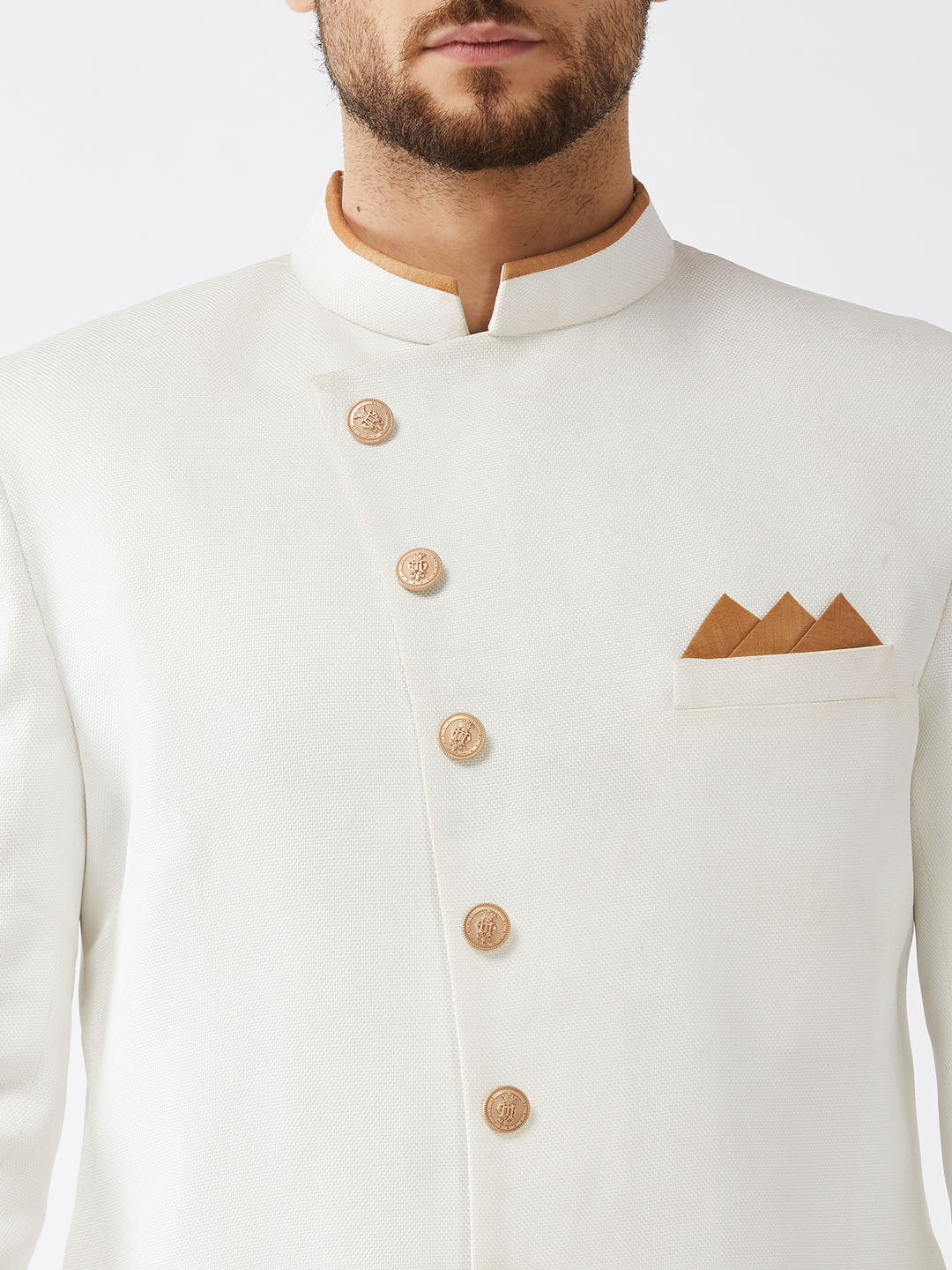 Men's White Polyester Lurex Blend Sherwani Only Top