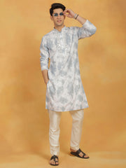 Men's Gray Cotton Blend Kurta