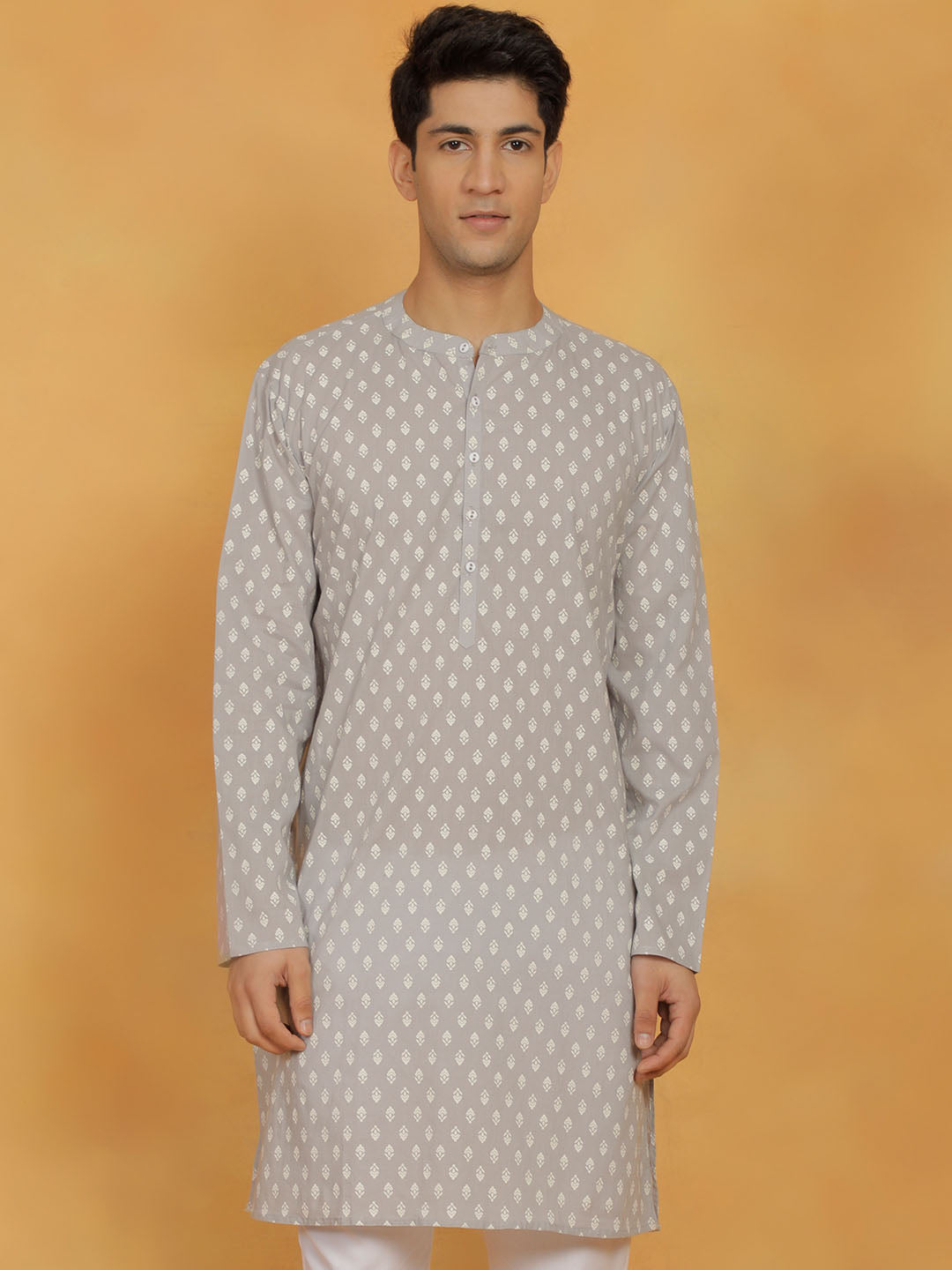 Men's Gray Cotton Kurta