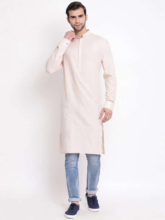 Men's Cream Cotton Blend Kurta